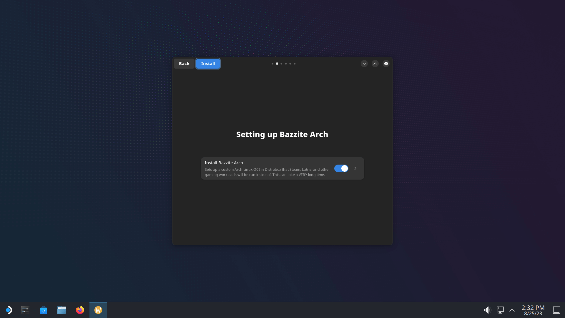 a screenshot of bazzite portal setting up bazzite arch