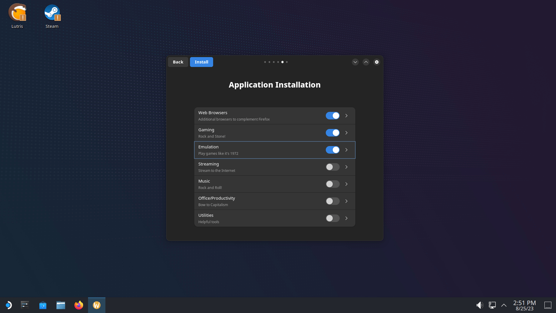 a screenshot of bazzite portal application installer options