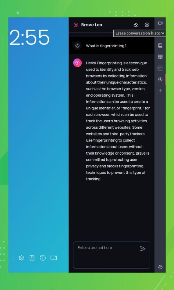 a screenshot of brave leo erase conversation button