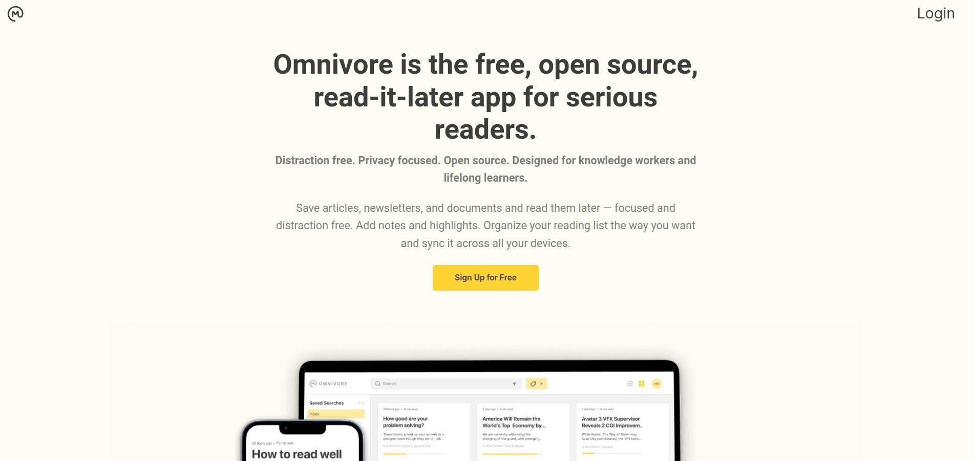 a screenshot of the omnivore homepage