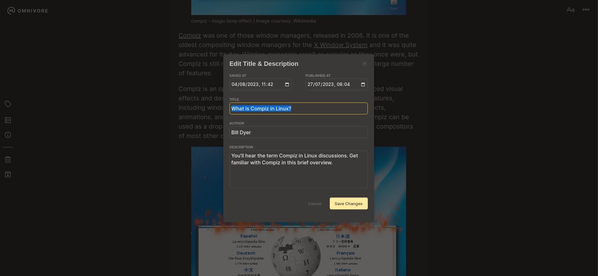 a screenshot of omnivore's edit metadata option