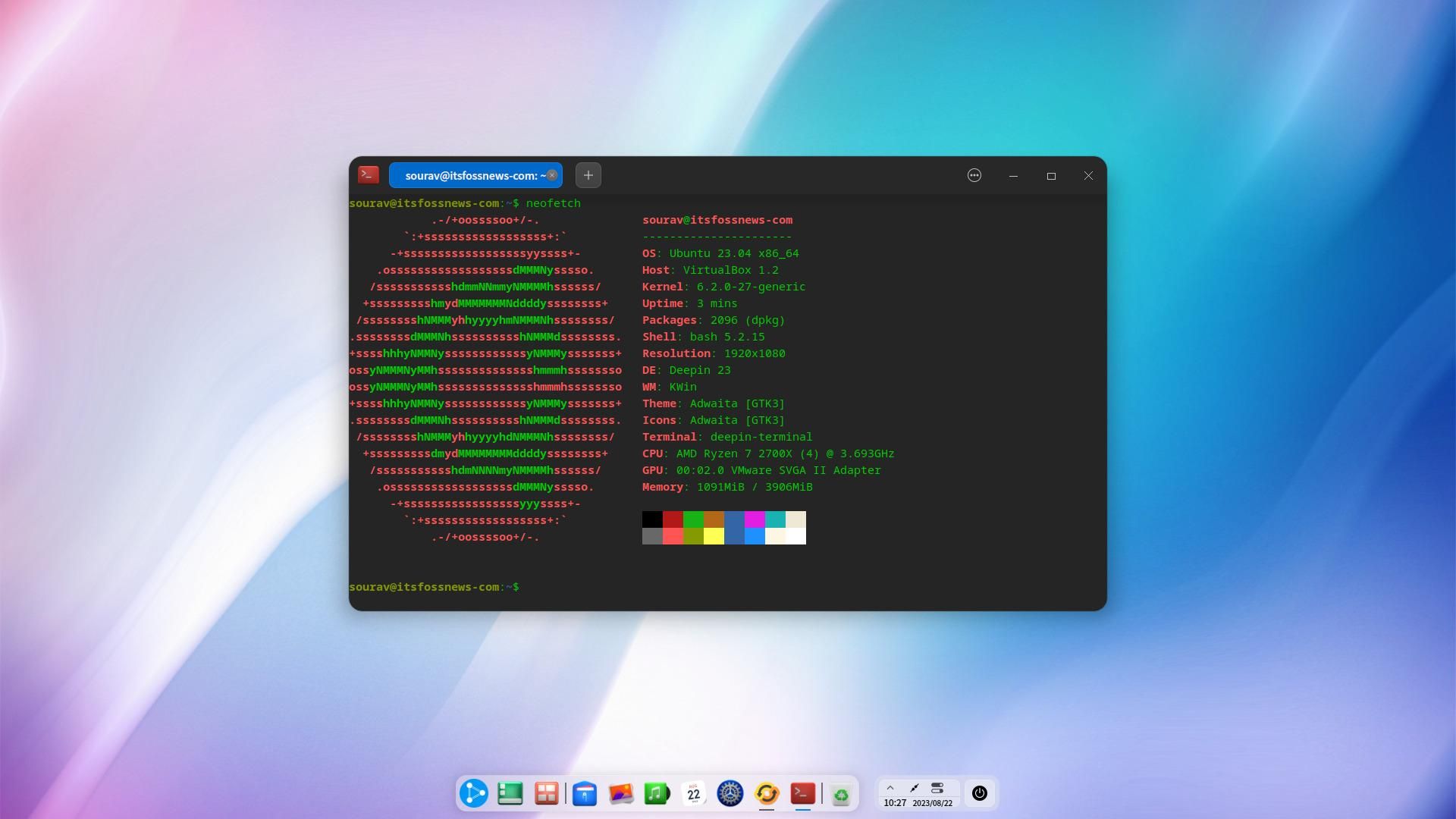 a screenshot of ubuntudde remix 23.04 neofetch output