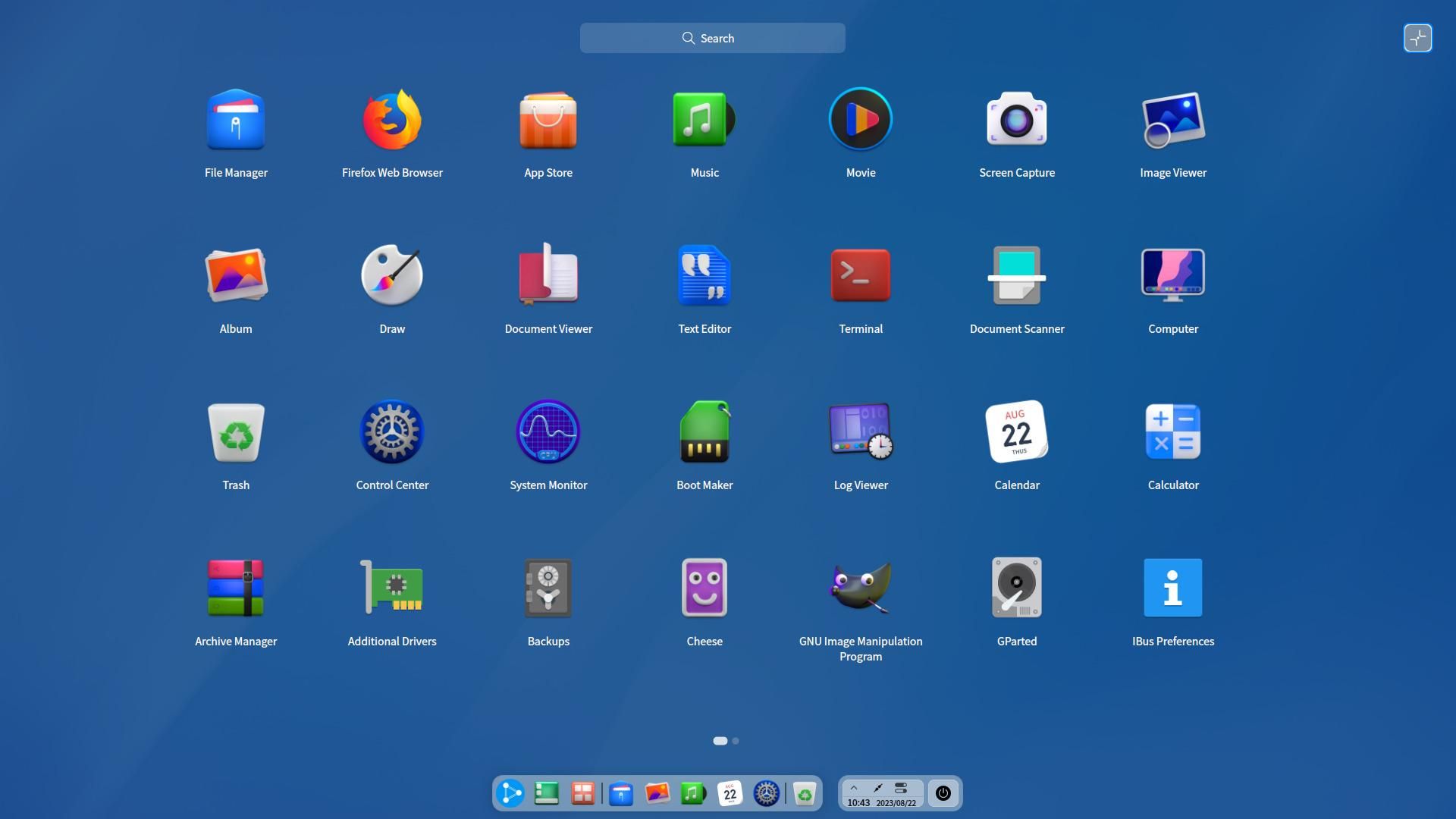 a screenshot of ubuntudde remix 23.04's app drawer