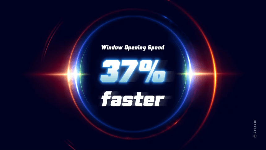 a banner showing that the window opening speed of vivaldi is now 37% faster