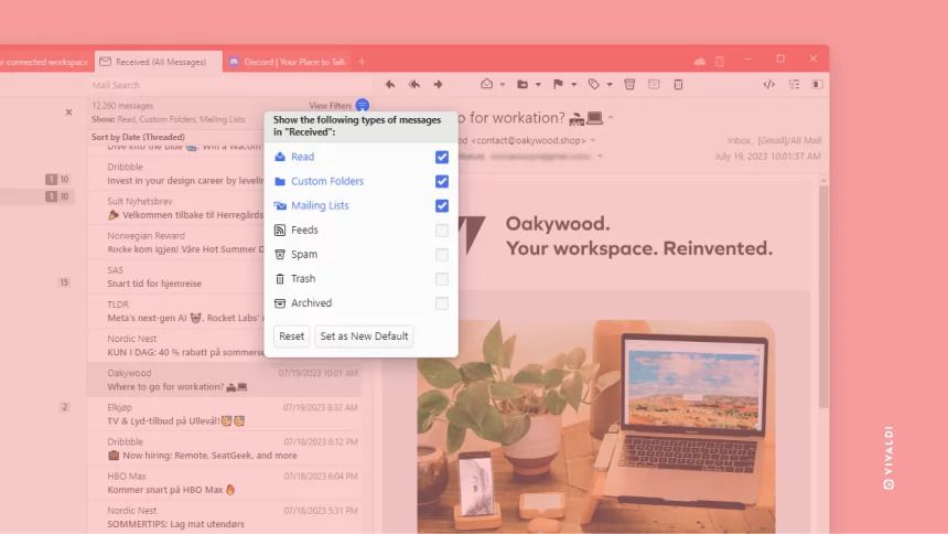 a screenshot of the new mail filters on vivaldi 6.2