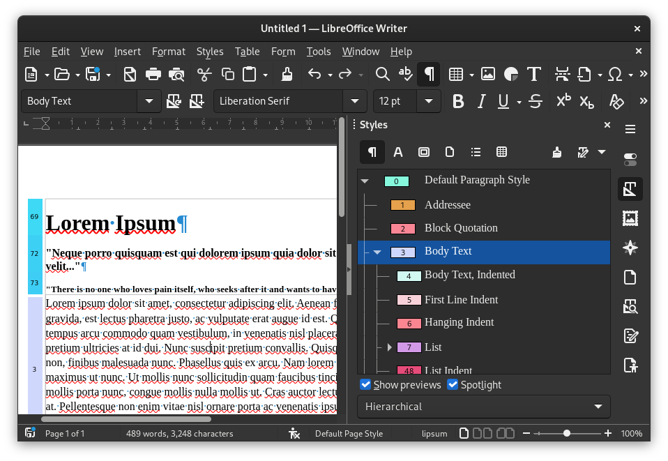 highlight text libreoffice