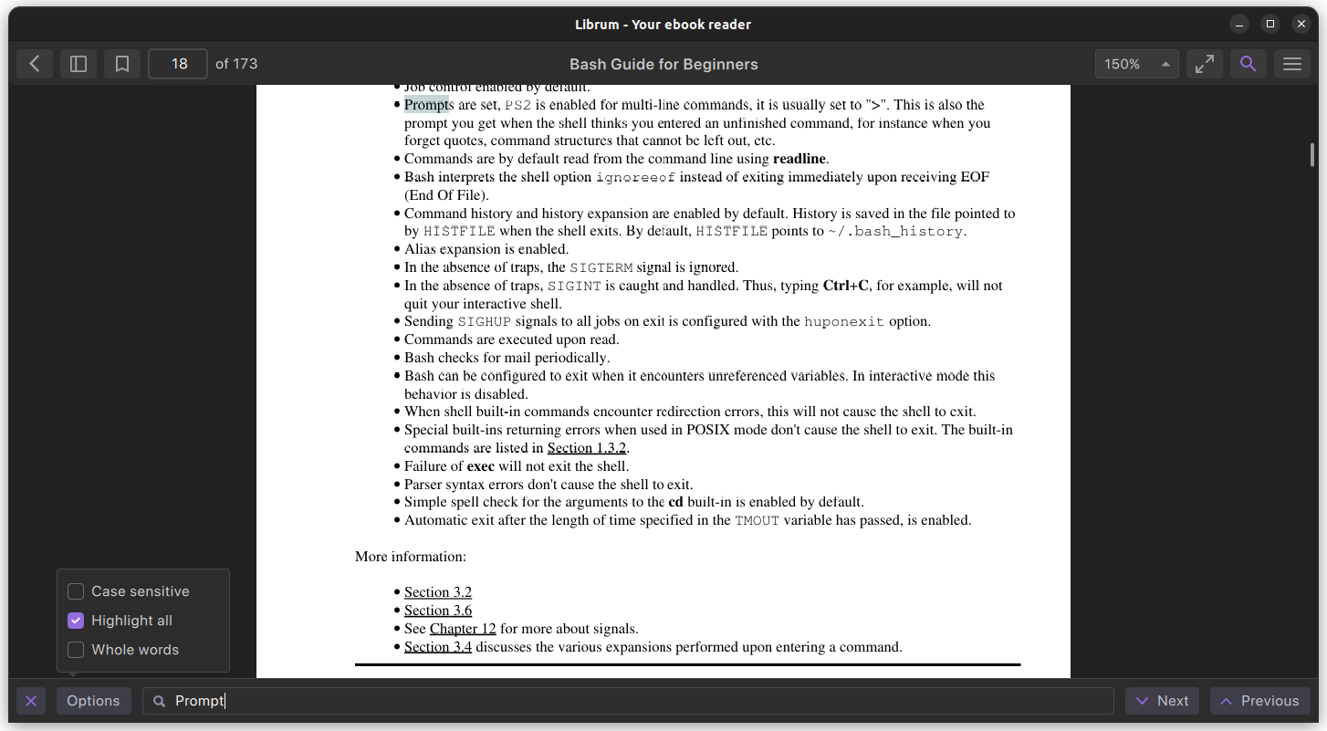 a screenshot of librum find word function