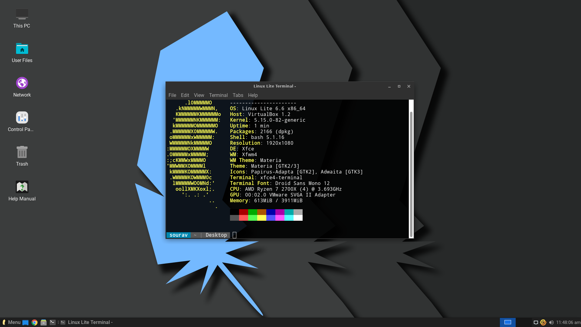 a screenshot of linux lite 6.6 neofetch output