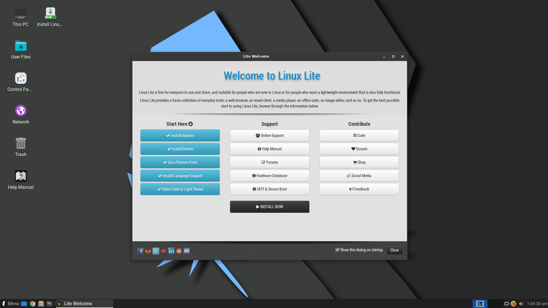 a screenshot of linux lite 6.6 welcome app