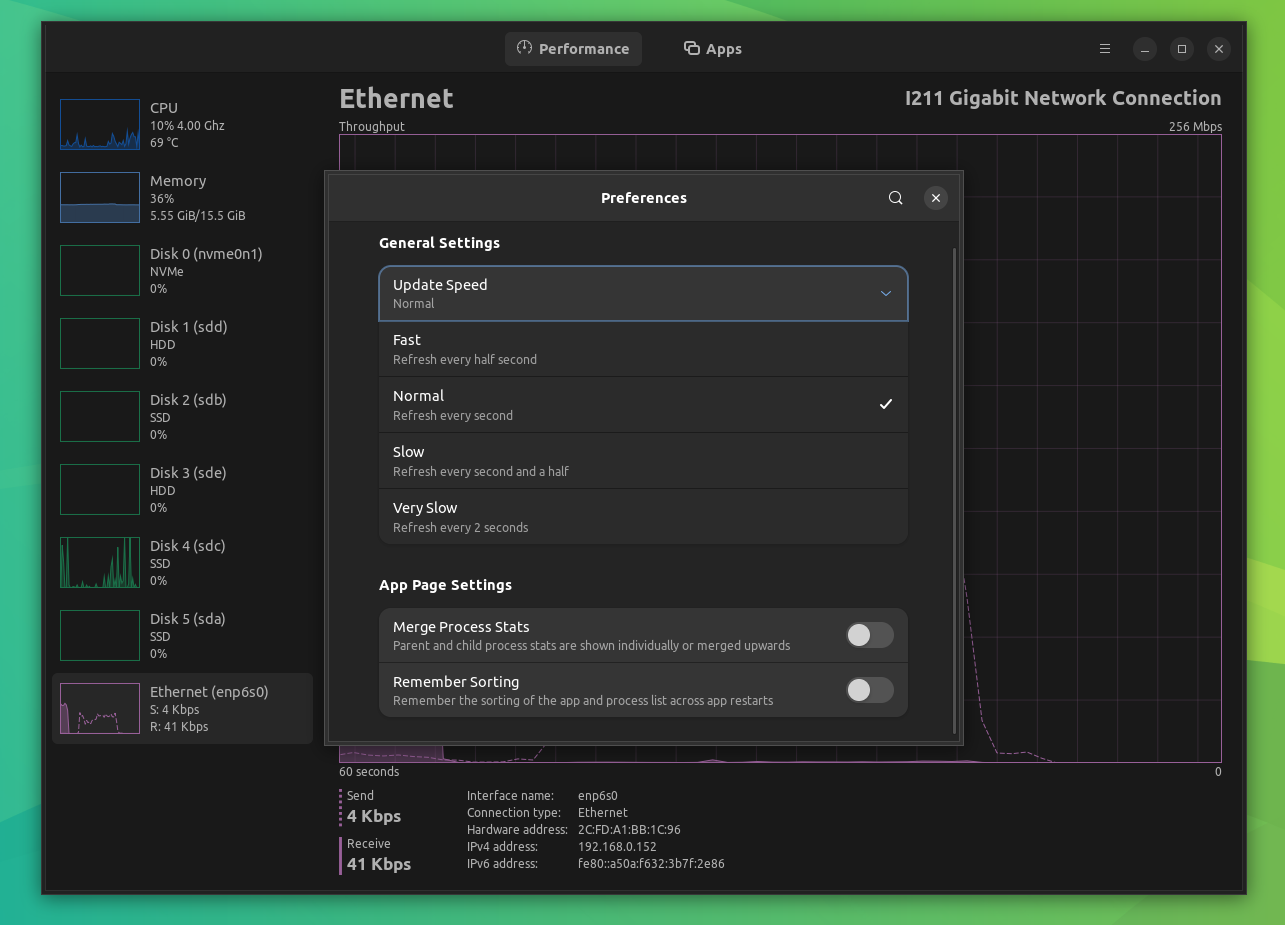 a screenshot of mission center preferences menu