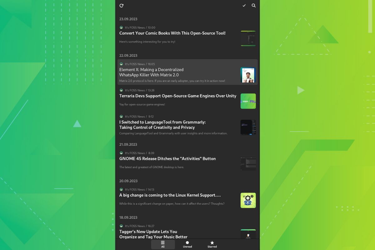 a screenshot of newsflash 3.0 improved thumbnails