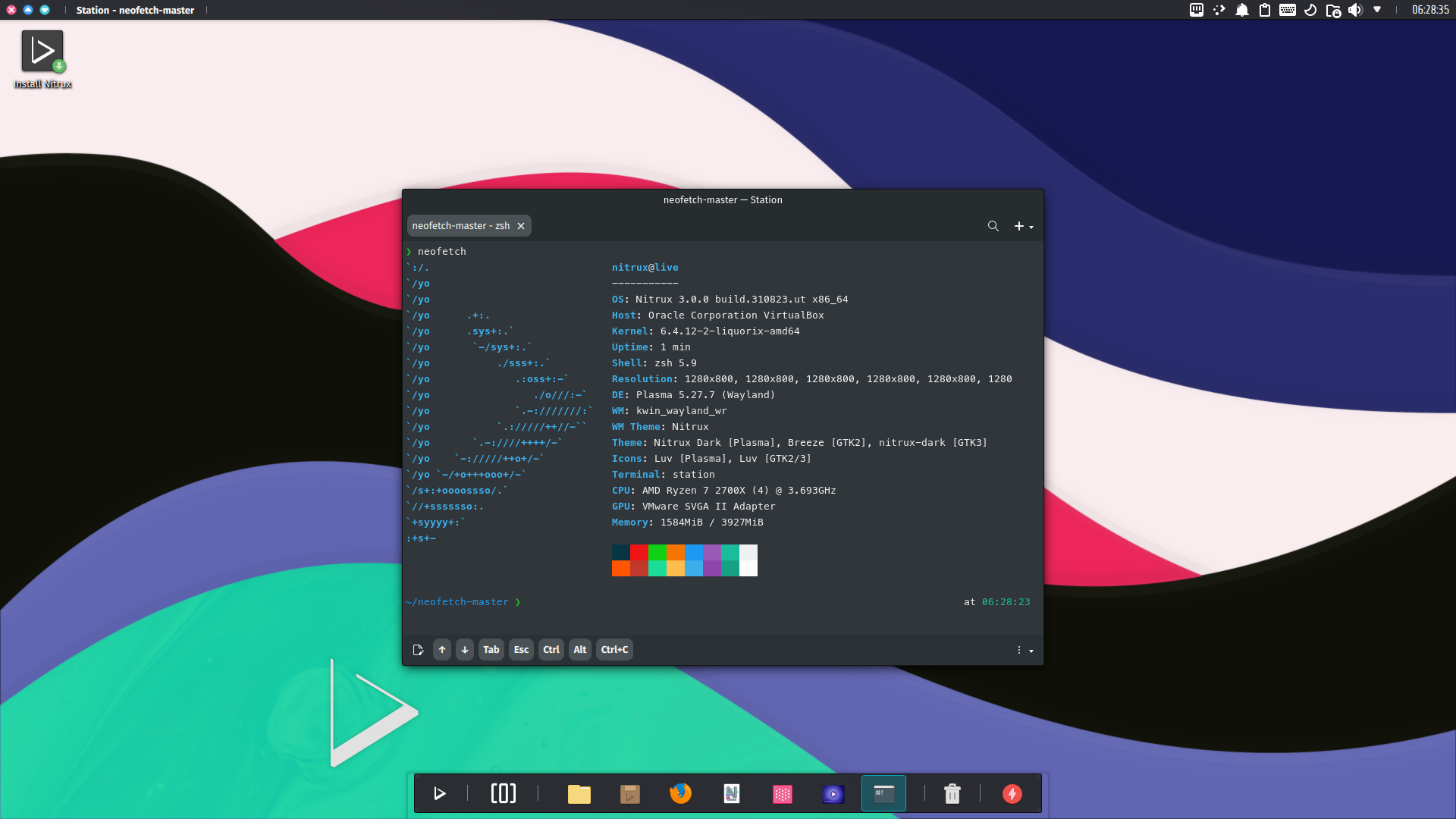 a screenshot of nitrux 3.0 neofetch output