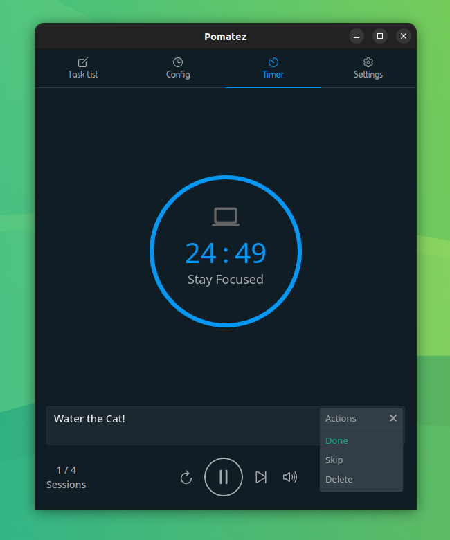 a screenshot of pomatez timer running