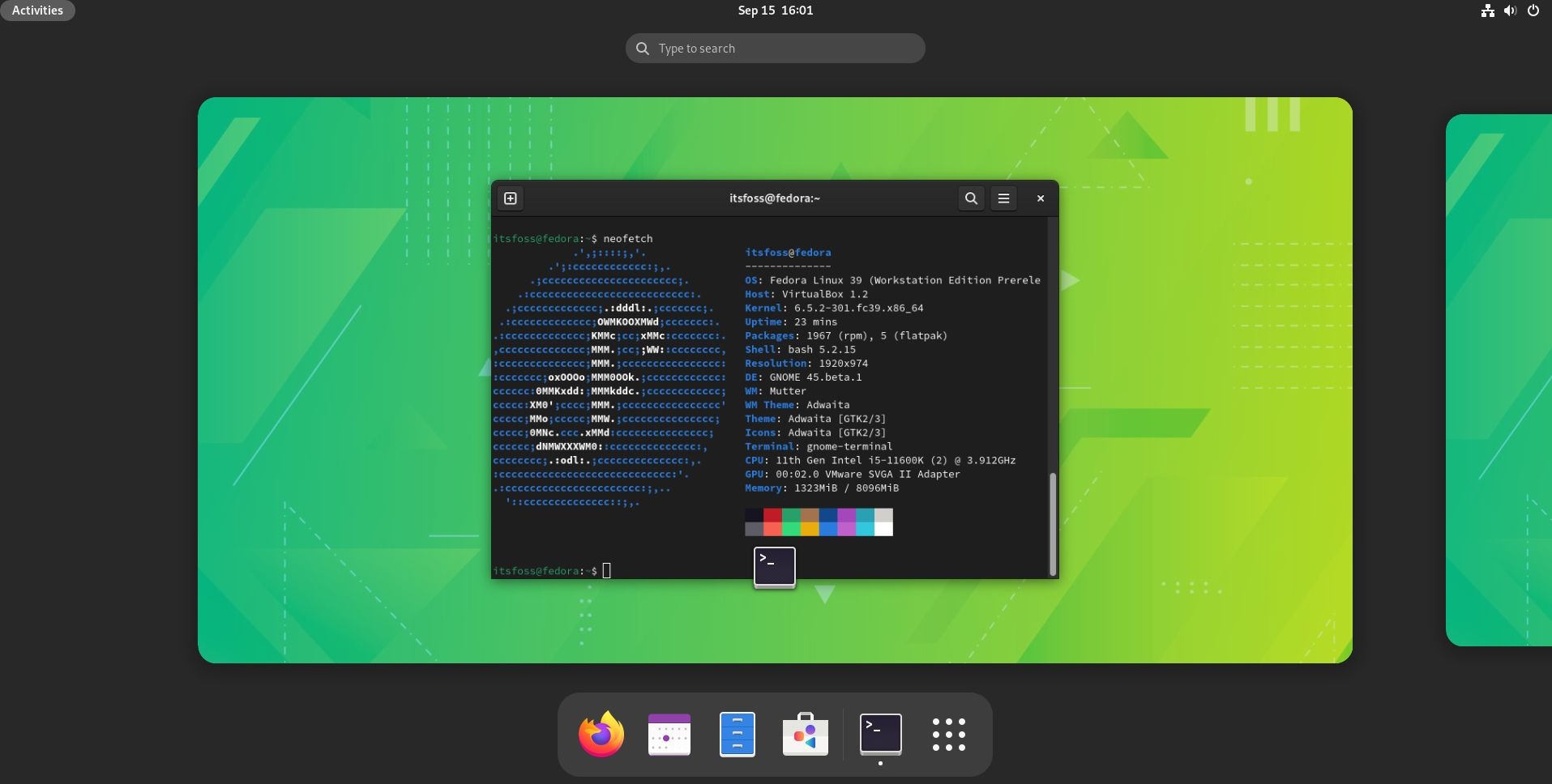 fedora 39 homescreen