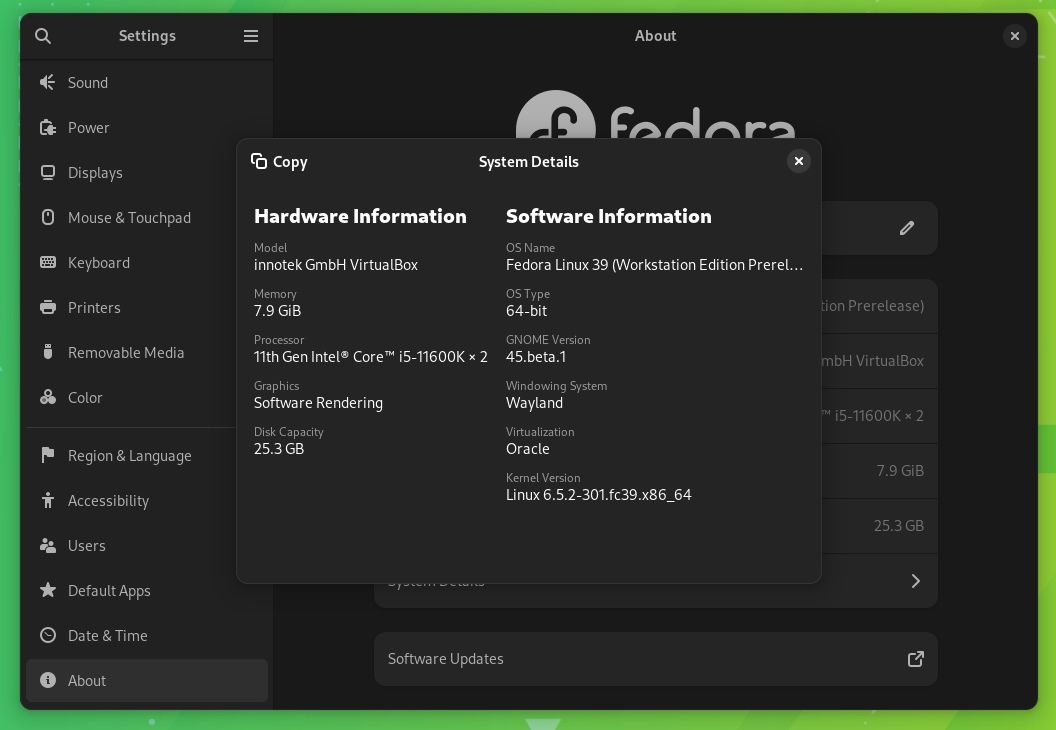 fedora 39 system info