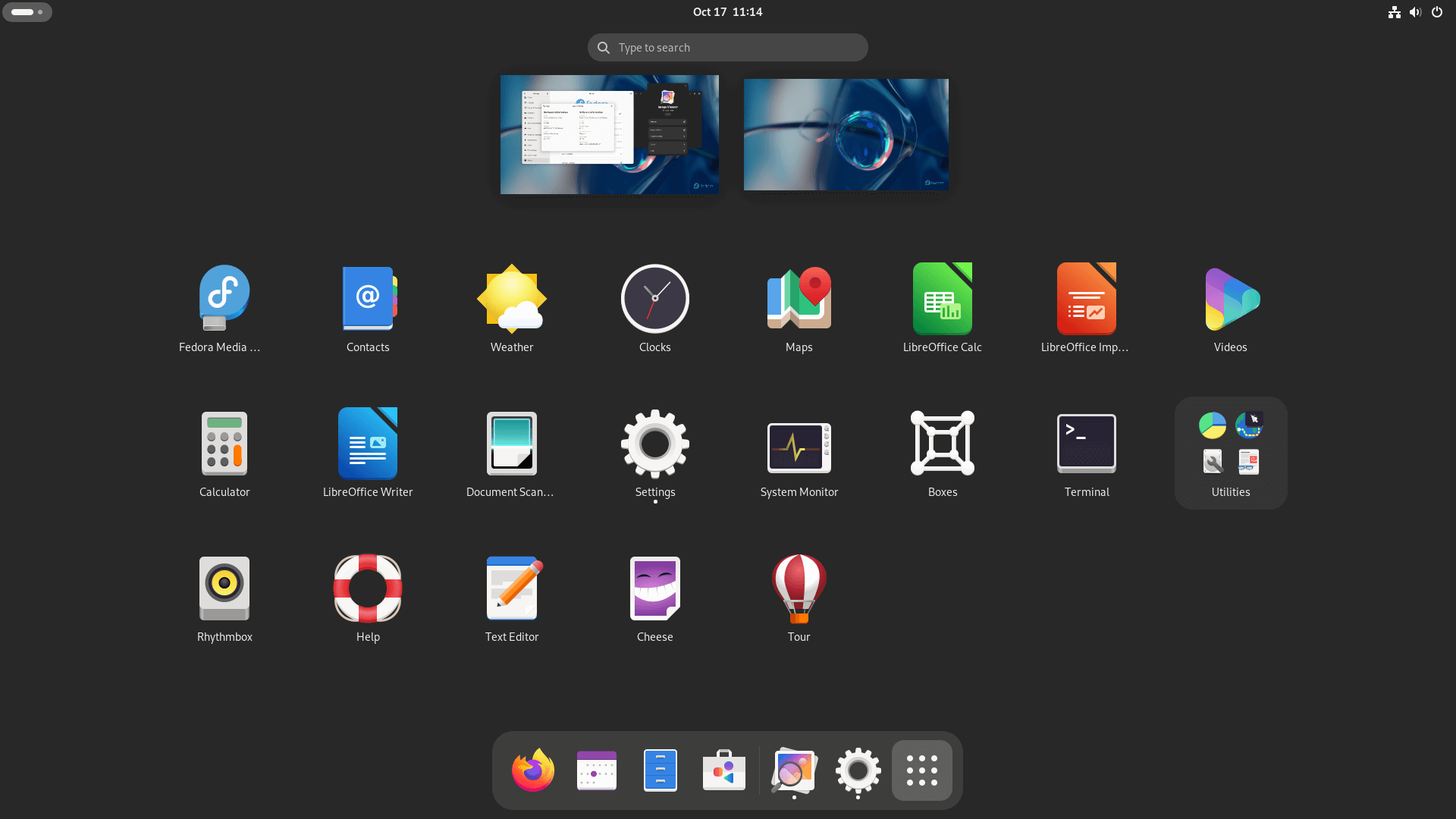 a screenshot of the applications menu on fedora 39