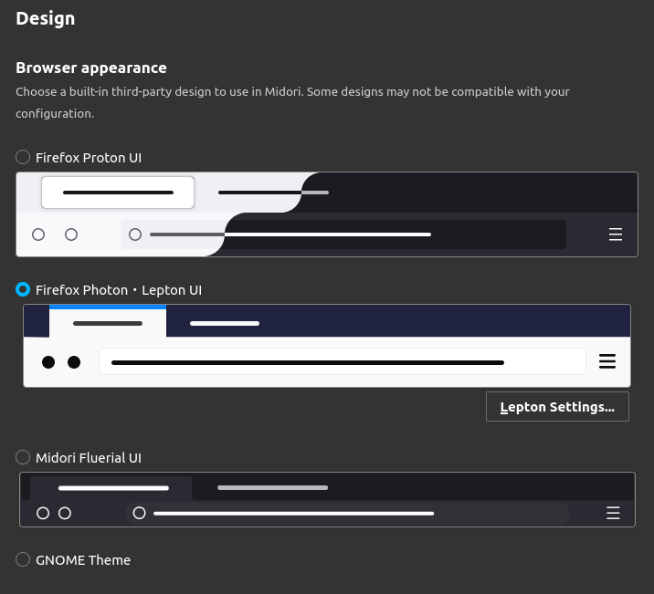 a screenshot of midori 11 browser new themes