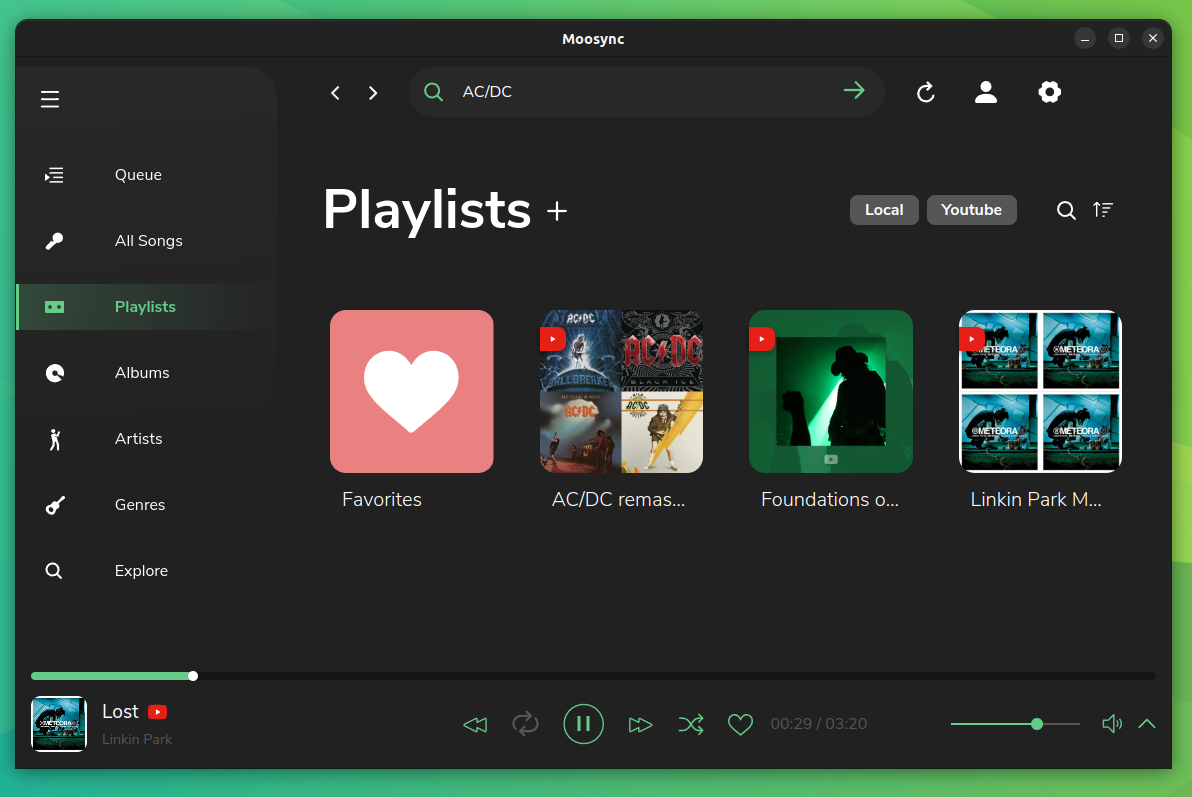 a screenshot of moosync playlists tab