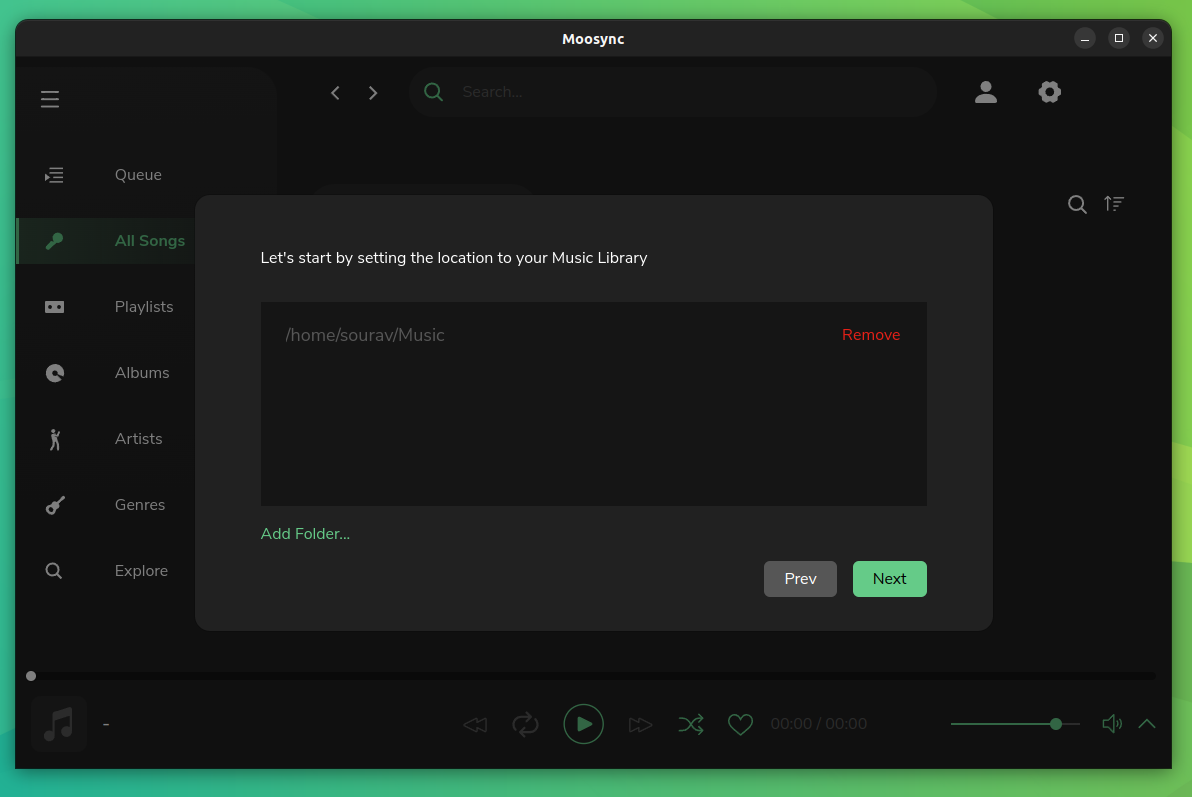 a screenshot of moosync quick setup feature