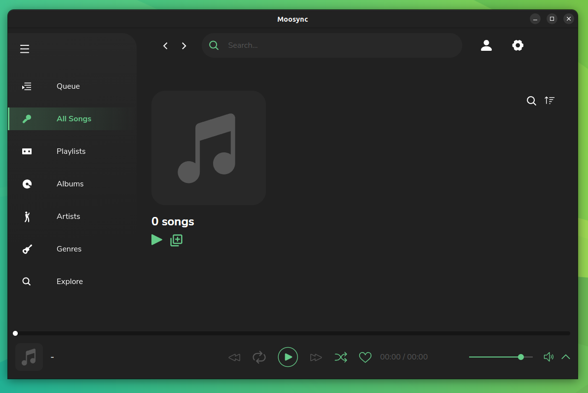 a screenshot of moosync all songs tab