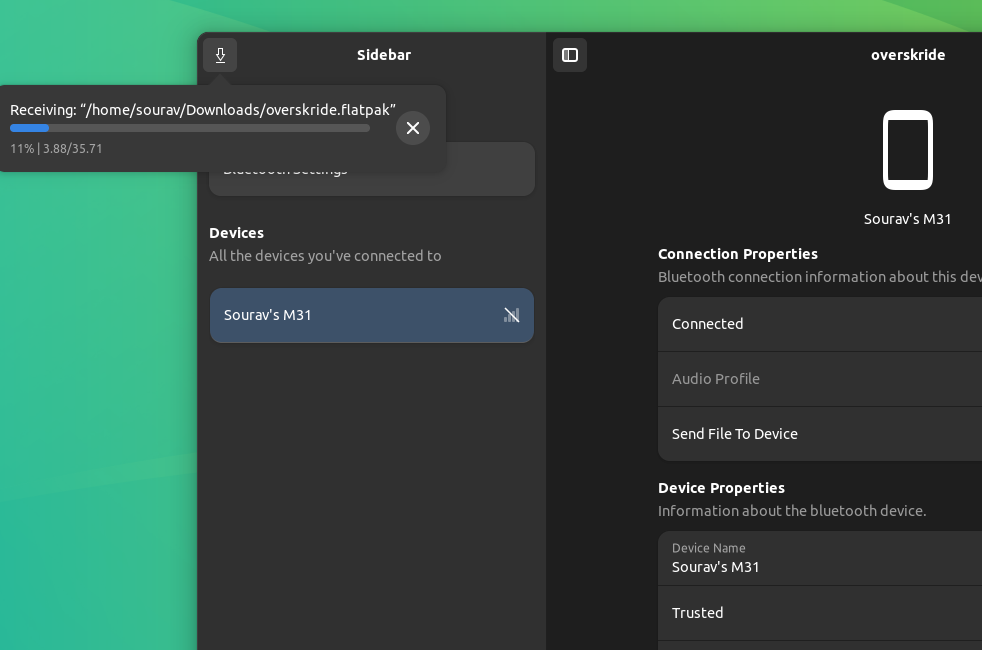 a screenshot of oversrkide doing file transfer via bluetooth