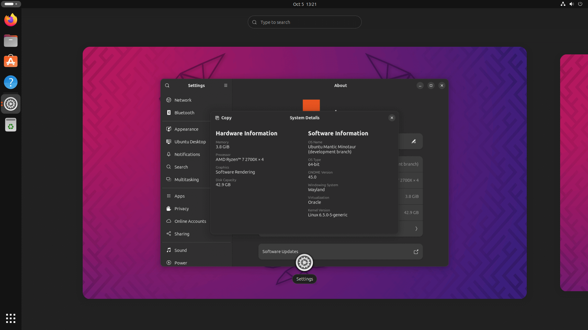 a screenshot of software information on ubuntu 23.10