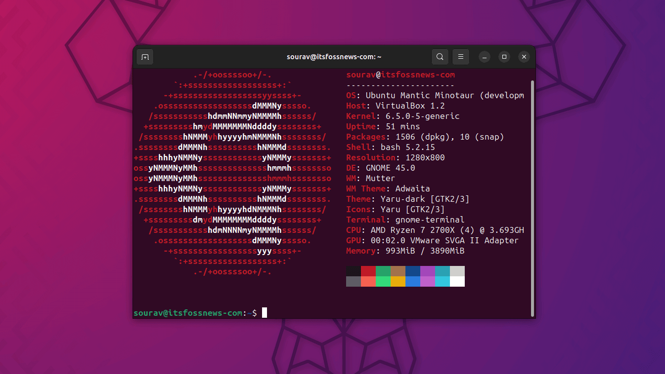 a screenshot of the neofetch output on ubuntu 23.10