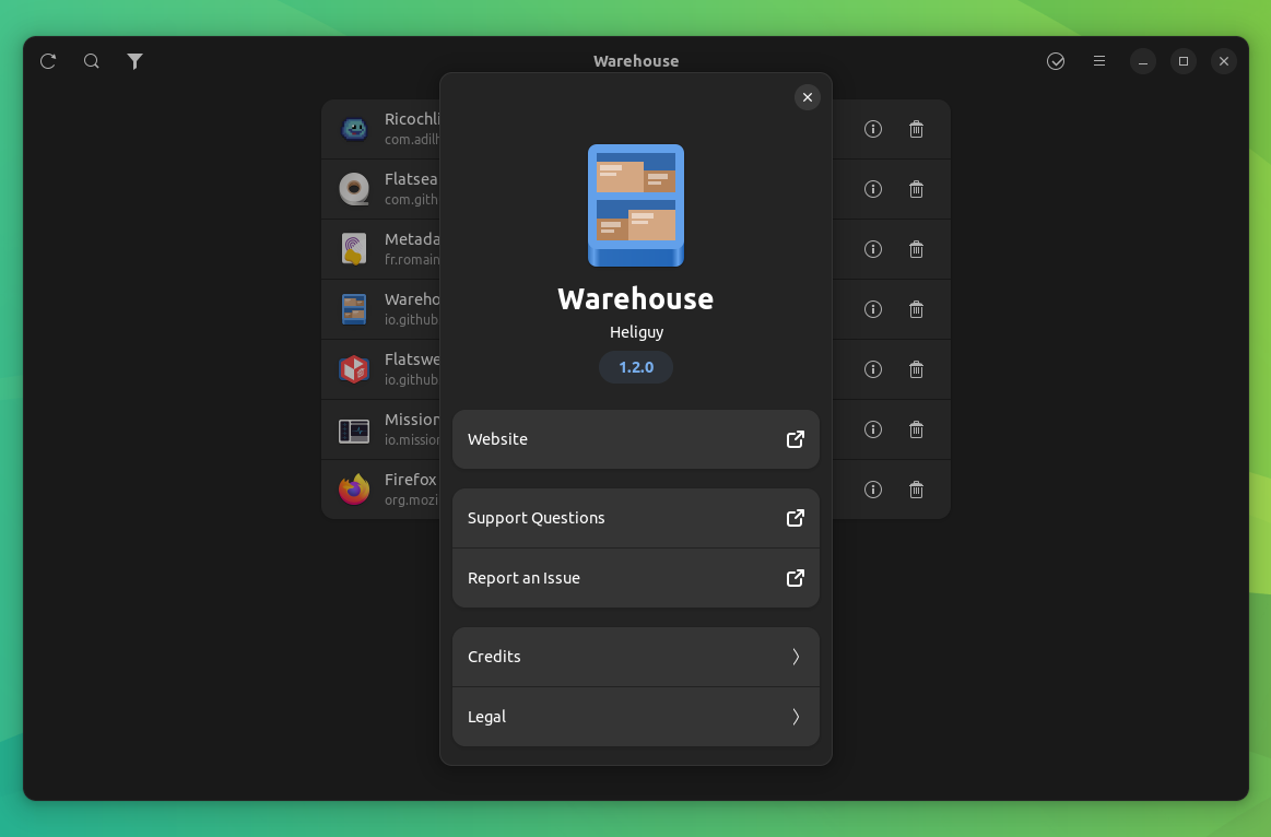 a screenshot of warehouse about section
