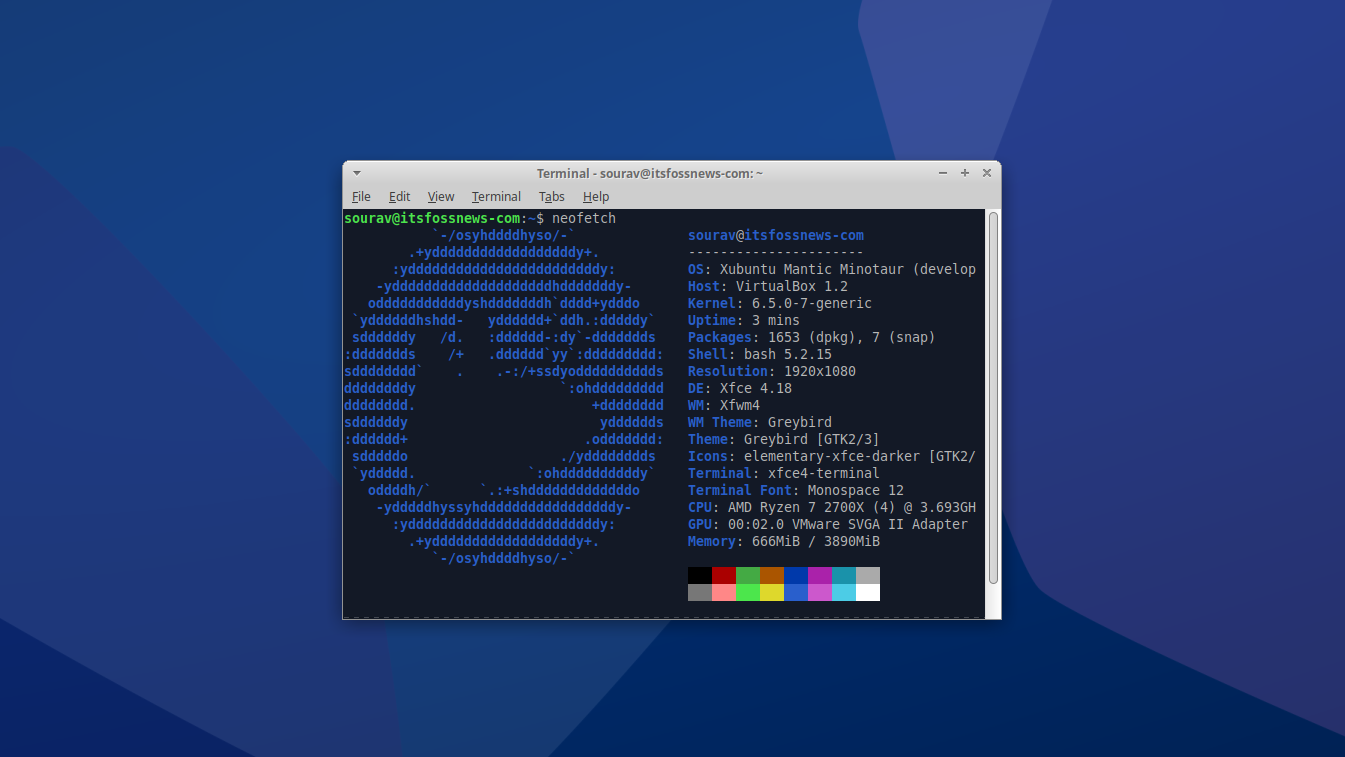 a screenshot of the neofetch output on xubuntu 23.10