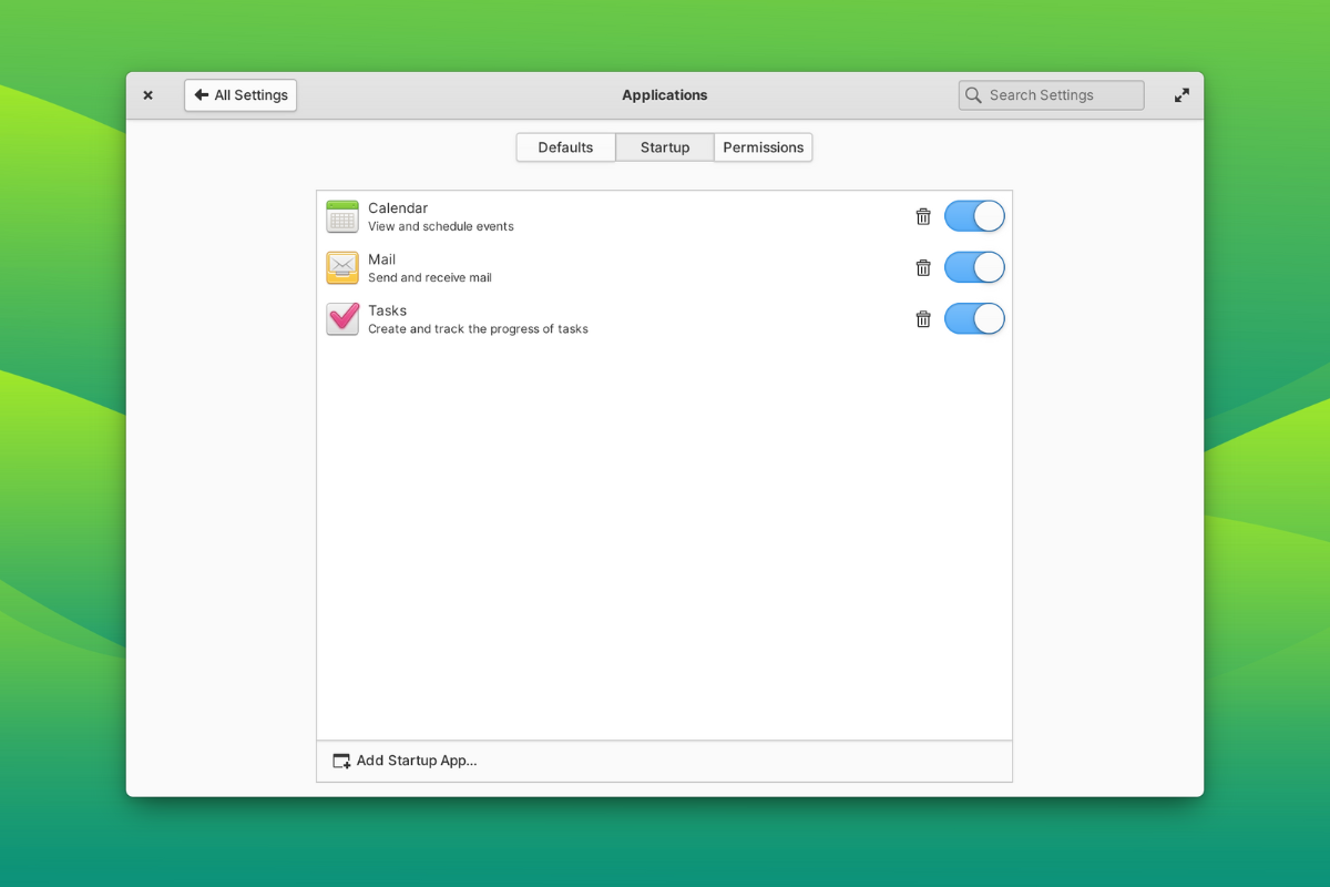 a screenshot of elementary os 7.1 startup application settings