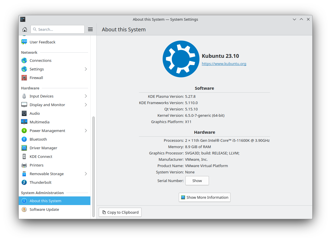 kubuntu 23.10 system info