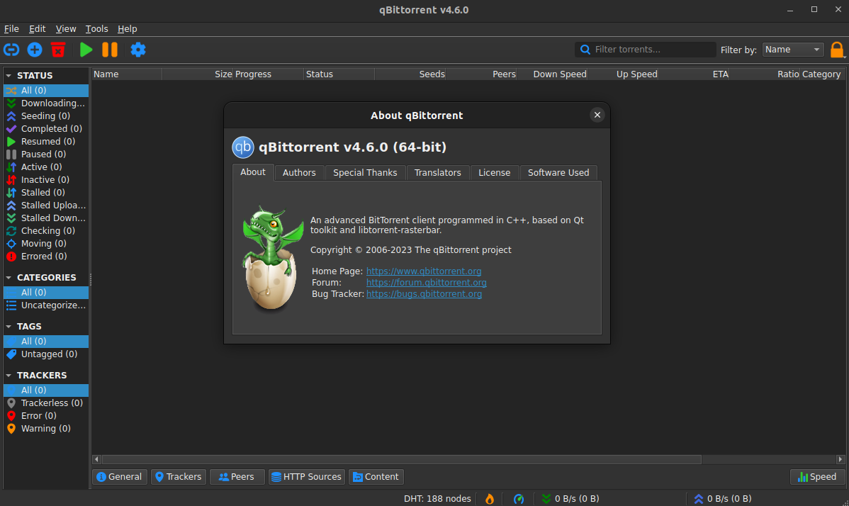 a screenshot of qbittorrent 4.6.0