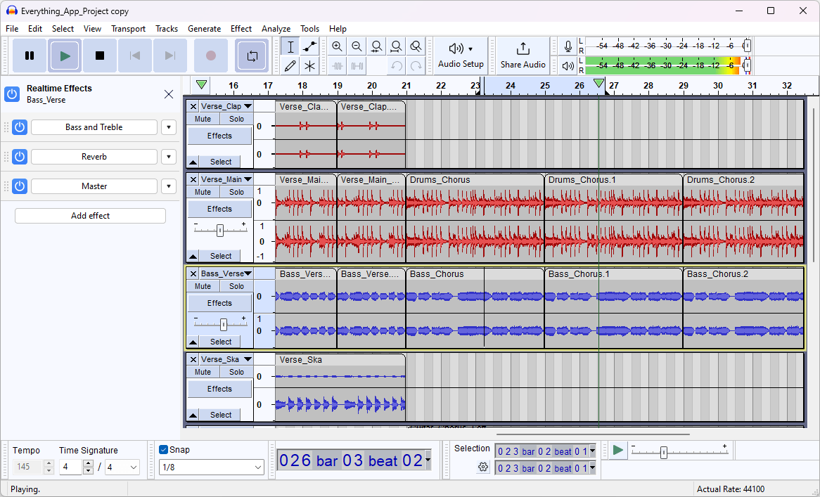 a screenshot of audacity 3.4 beats and measures grid feature