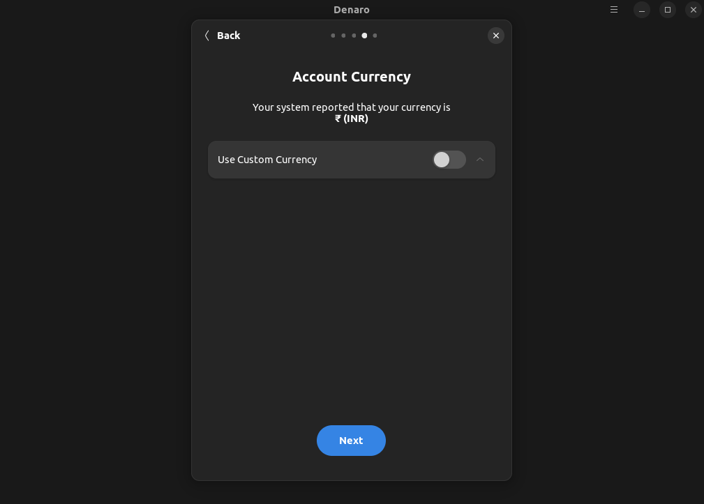 a screenshot of denaro account setup wizard