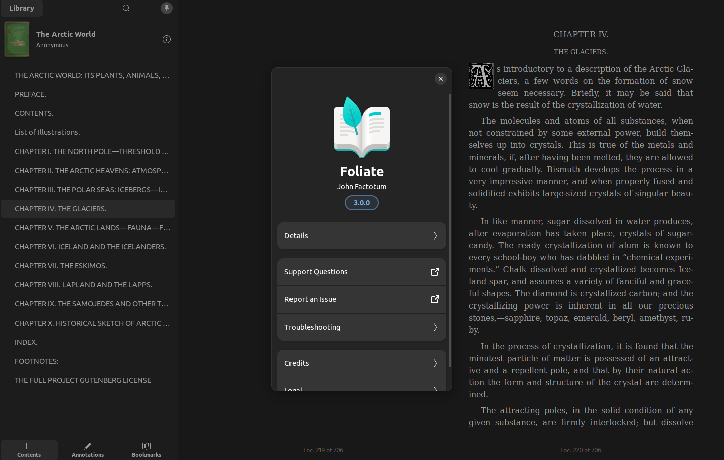 a screenshot of foliate 3.0 about info