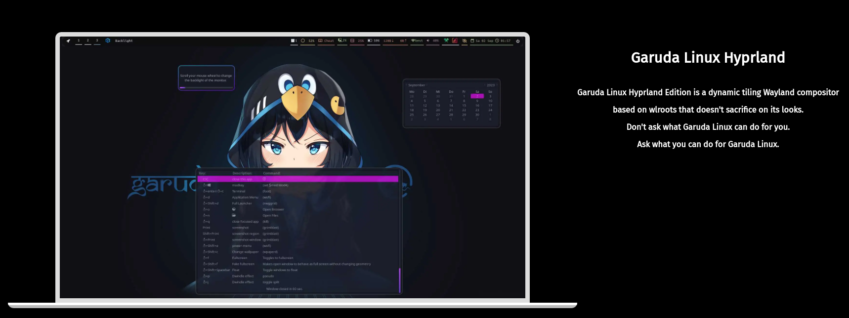 a screenshot showing the garuda linux hyprland banner on the official website