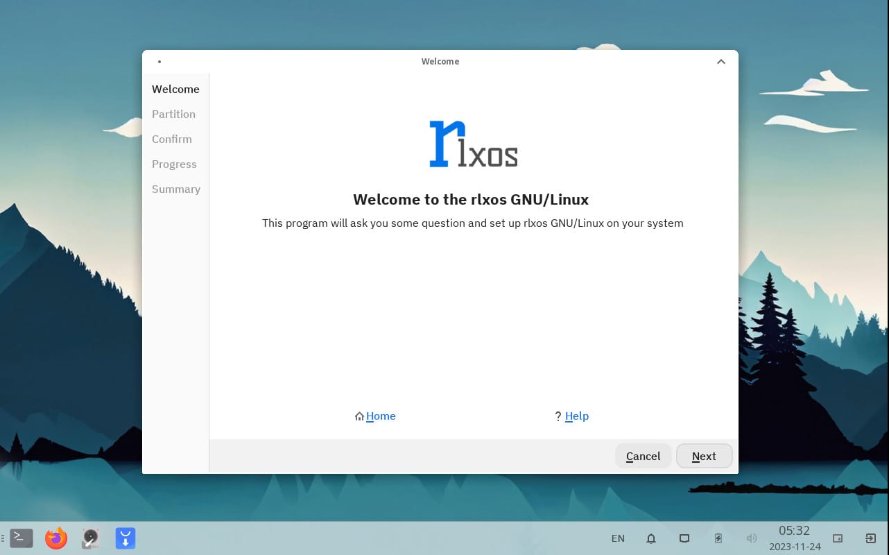 a screenshot of rlxos installer