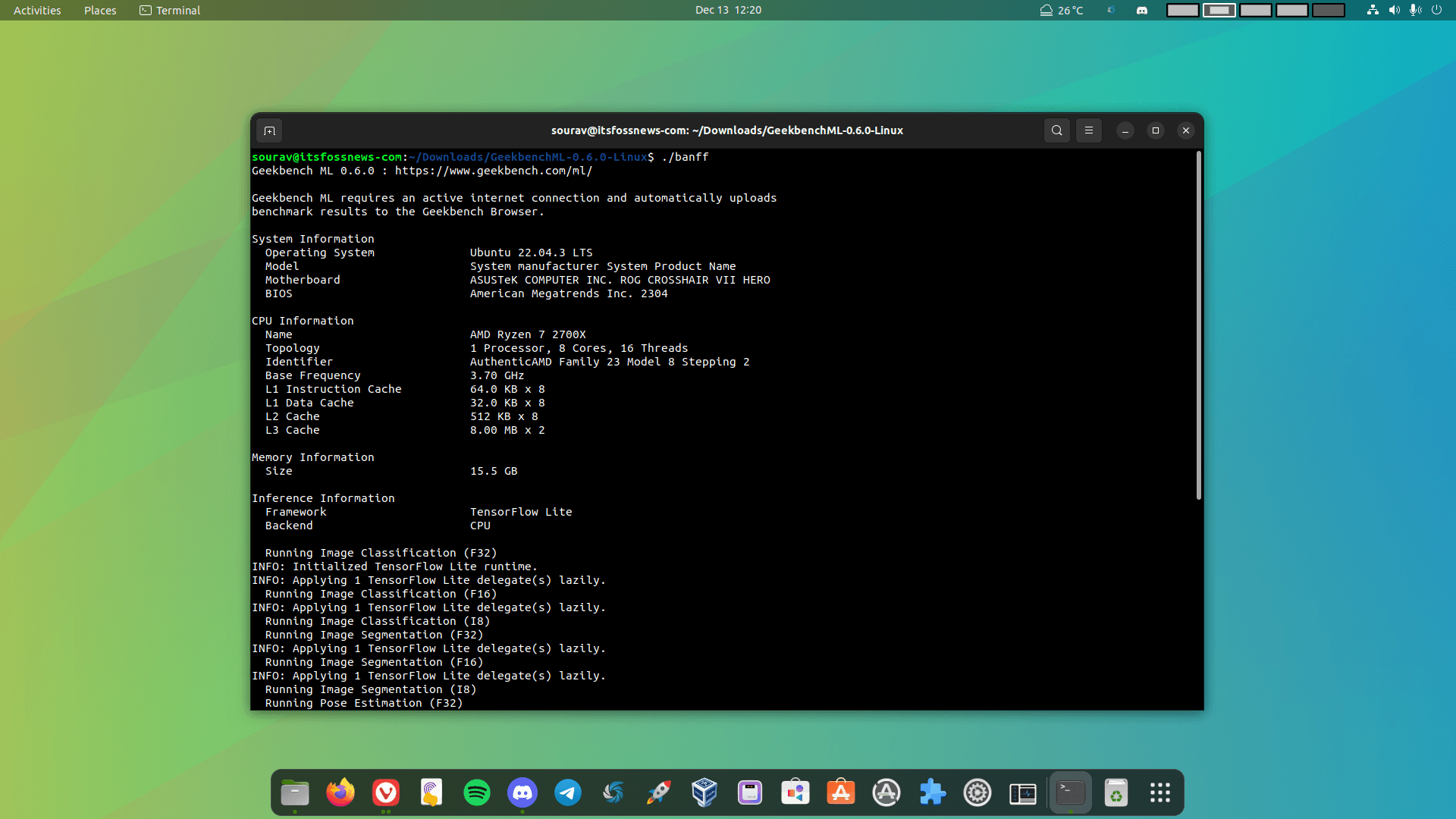 a screenshot of geekbench ml running on ubuntu