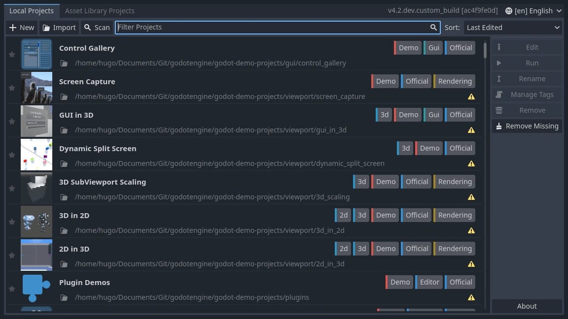 a screenshot of godot 4.2 project manager