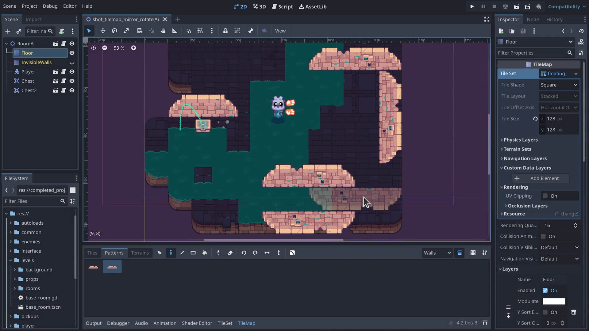 a screenshot of godot 4.2 tile rotation feature