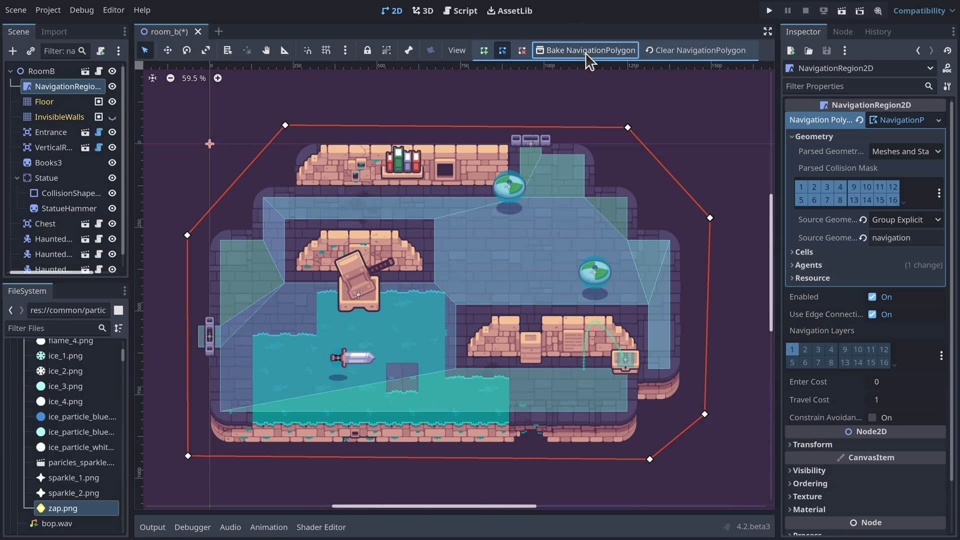 a screenshot of godot 4.2 navigation mesh baking for 2d feature