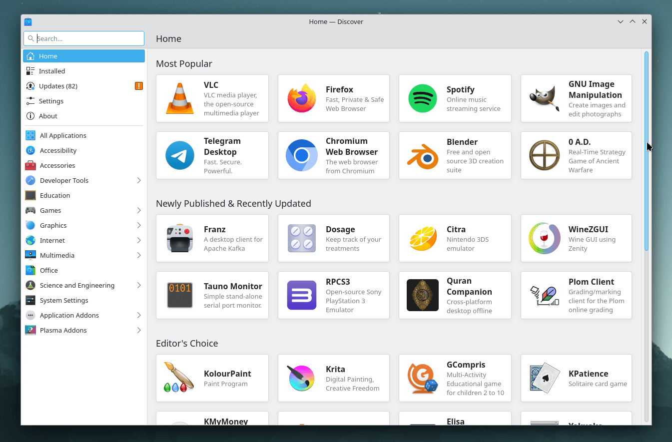 a screenshot of kde plasma 6 improved discover app