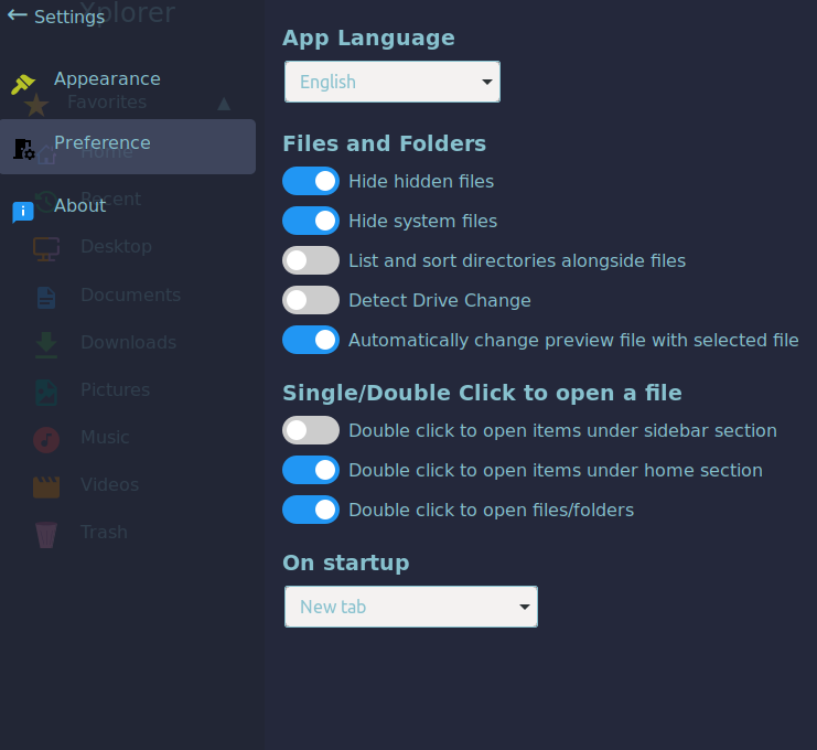 a screenshot of xplorer preferences menu