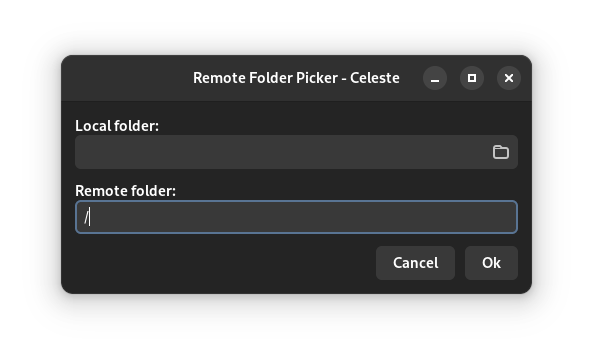 screenshot of celeste gui to choose remote folder