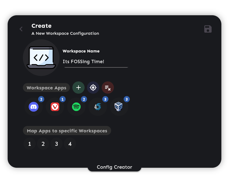 a screenshot of app fleet with all the things set in the workspace creator