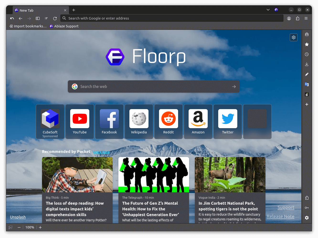 a screenshot of floorp new tab