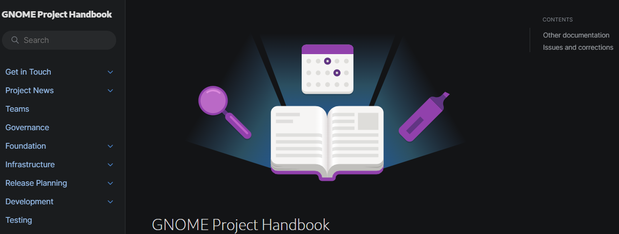 a screenshot of the gnome project handbook homepage
