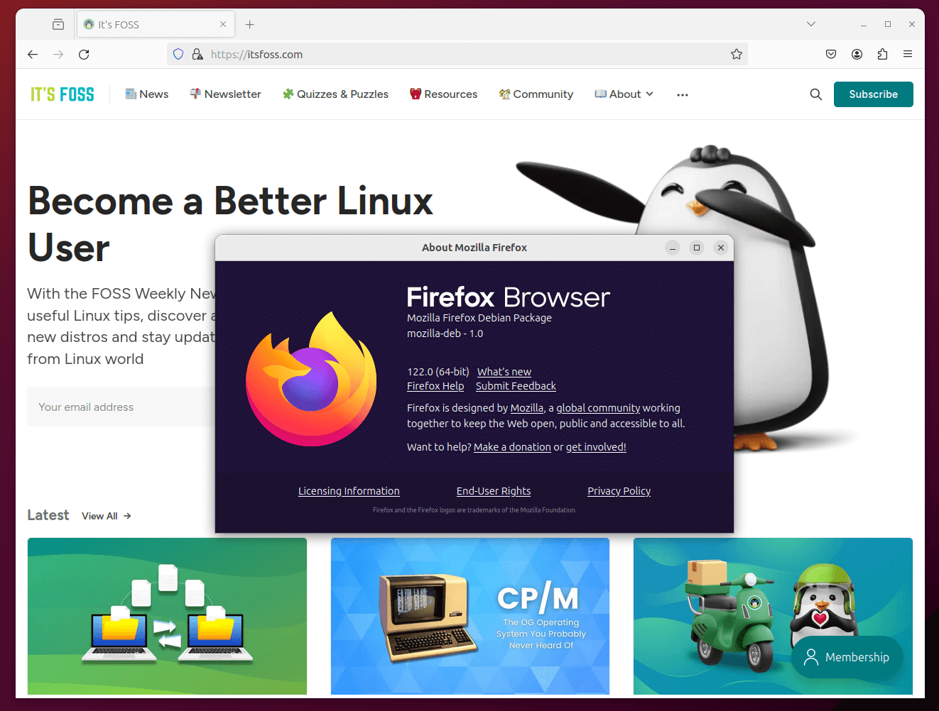 a screenshot of the official .deb package of mozilla firefox running on linux