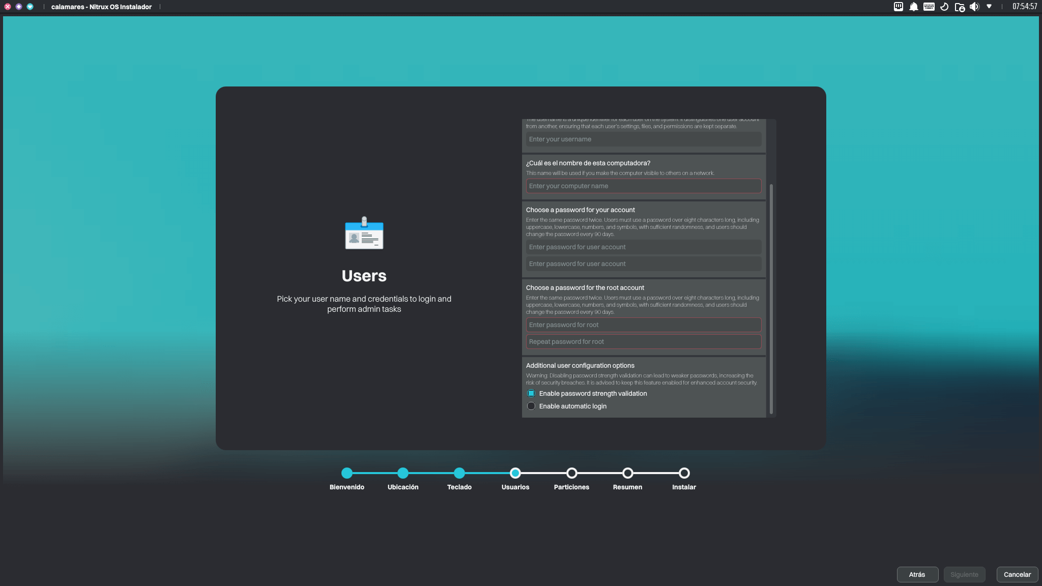a screenshot of nitrux 3.2.1 calamares installer