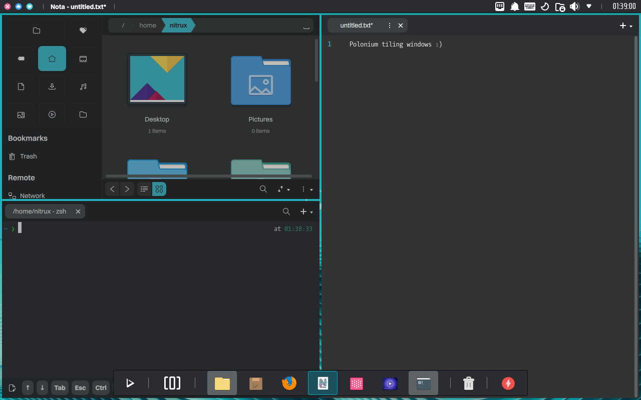 a screenshot of nitrux 3.2.1 with polonium window tiling in action